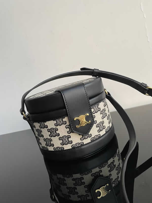 Replica Celine Tambour Triomphe Canvas Embroidery Box Bag Black Messenger Bags